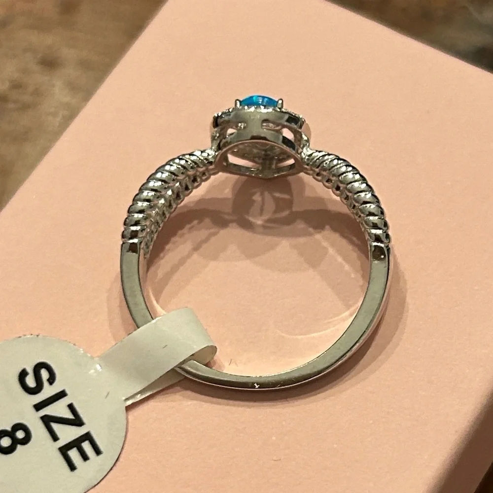 Blue opal‎ 925 Sterling Silver Ring size 8